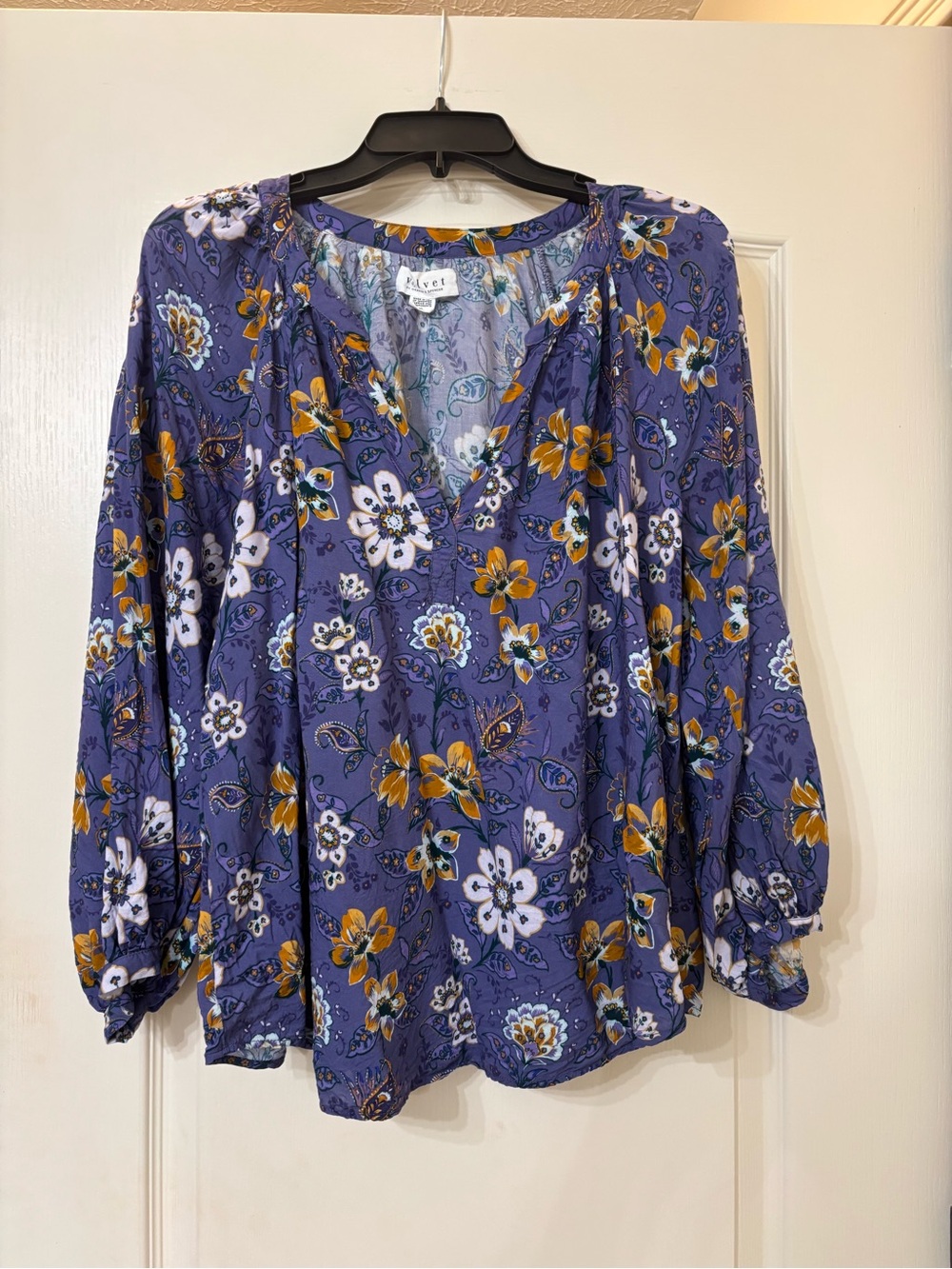Velvet by Graham & Spencer Lavender Floral V-Neck Blouse